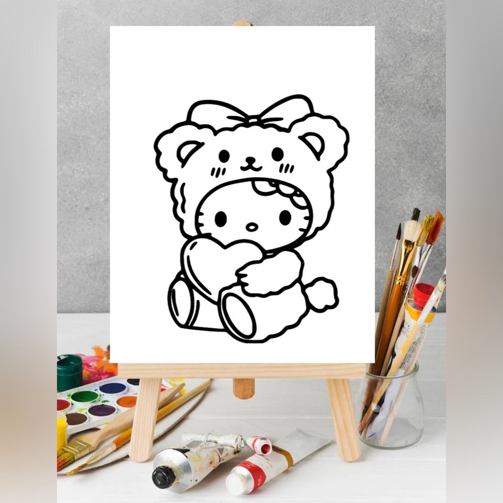 Paint Your Own Hello Kitty Teddy Bear Canvas, Sip and Paint Canvas
